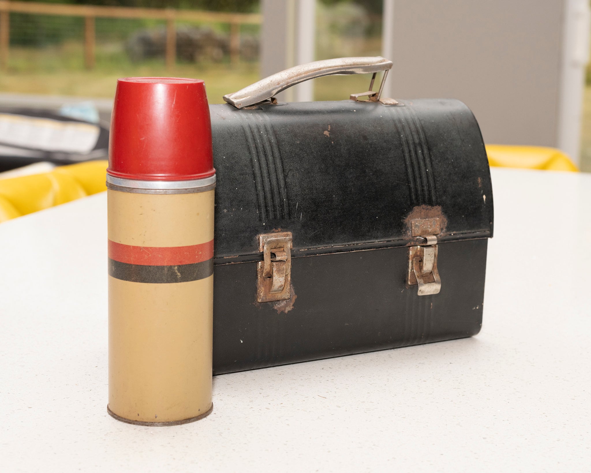 Vintage Black Lunch Pail Box with Thermos Blue Collar America